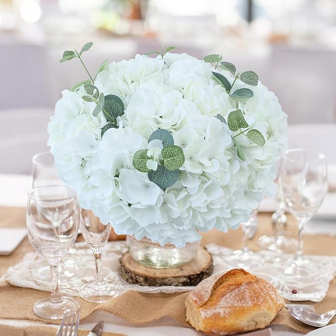 AVIVIHO 65pcs White Hydrangea Artificial Flowers Bulk (Not Squished, No Steaming Need) Ivory Faux Hydrangeas Bouquet Silk Flowers with Stems for Wedding,Party,Centerpieces,Home,Baby Shower Decor