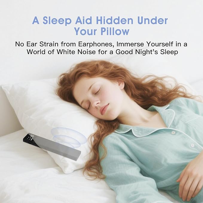 Under Pillow Bone Conduction Speaker for Sleeping – Bluetooth White Noise Sound Machine with Display, 36 Sleep Sounds, Timer, TF Card Support for Side Sleepers and Sleep Difficulties