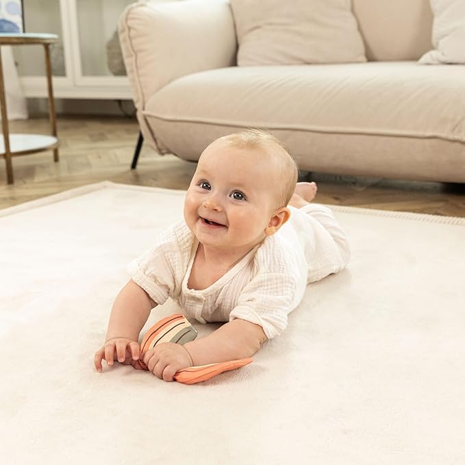 Hakuna Matte CloudSoft Baby Play Mat for Floor 80" x 110" Beige – Coral Velvet Memory Foam Rug for Crawling & Cozy Play – Non-Slip, Water-Resistant, Easy-CareTummy Time Mat, Playmat for Playpen