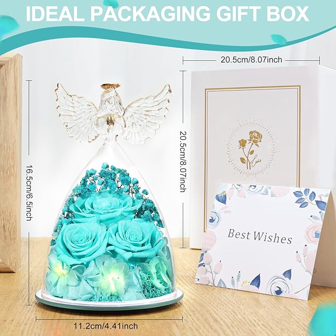 Flowers for Delivery Gifts for Mom Mothers Day Birthday Gifts for Women Grandma Fresh Preserved Flowers Forever Real Roses in Glass Angel Figurines Anniversary Present for Wife Her Friends Daughter