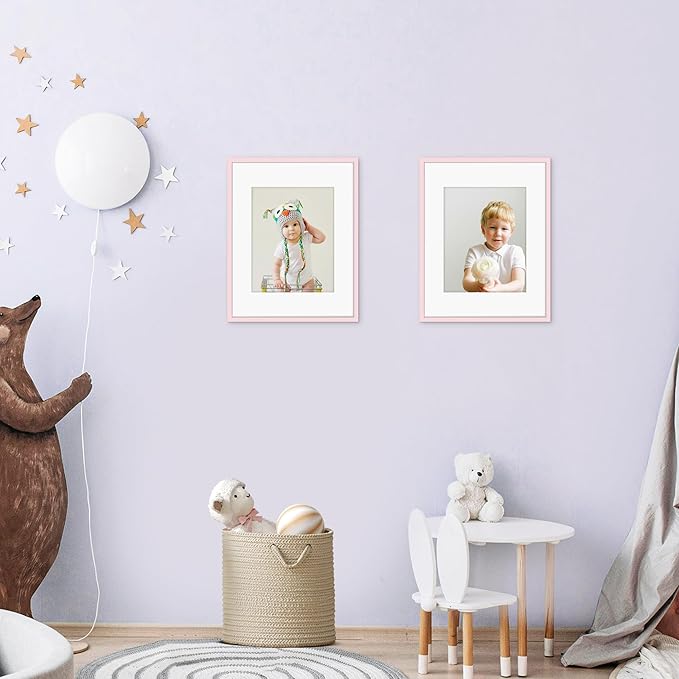 Picrit 11x14 Picture Frame Set of 12, Display 8x10 with Mat or 11x14 without Mat, Photo Frames for Wall Mounting or Table Top Display, Pink