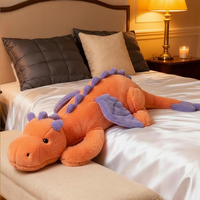 ARELUX Giant 50in 3Lb Big Orange Dragon Large Stuffed Animals Cute Plush Toy Fuzzy Jumbo Dinosaur Pillow Plushies with Wings Cuddly Soft Pterosaur Plushie for Friends Family Member