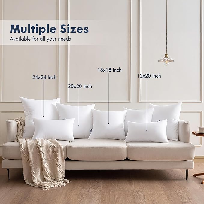MIULEE Throw Pillows Inserts, Pack of 2 20x20 Inch 100% Virgin Fiber Filling Bed Couch Pillows