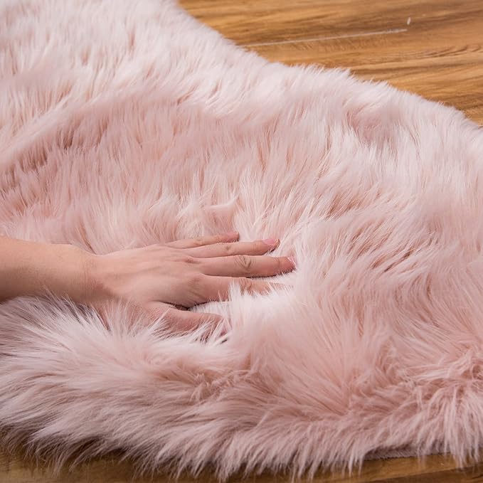 EasyJoy Ultra Soft Fluffy Shaggy Area Rug Faux Fur Rug Chair Cover Seat Pad Fuzzy Area Rug for Bedroom Floor Sofa Living Room (2 x 4 ft Rectangle, Pink)