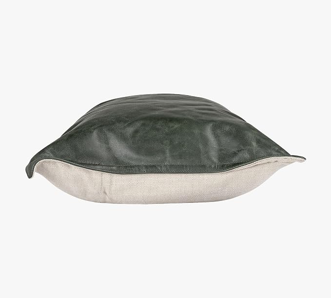 Genuine Leather Pillow Cover Case for Lumbar Throw Couch Pillows - Modern Farmhouse Decorative Sofa Thick & Soft Cushion Covers (Forest Green, 16" x 24")
