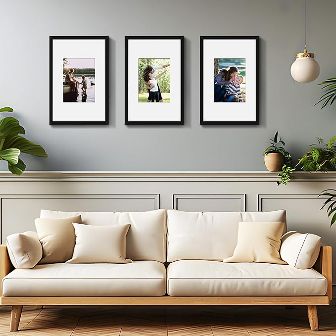 Picrit 9x14 Picture Frame Set of 12, Display 6x8 with Mat or 9x14 without Mat, Photo Frames for Wall Mounting or Table Top Display, Black