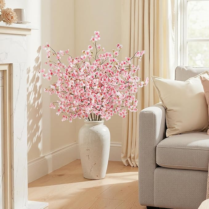 Uieke Silk Cherry Blossom Branches, 40.5in Artificial Cherry Blossom Flowers Long Stems Fake Flowers Vase Arrangements for Wedding Home Japanese Decor, Set of 3, Pink