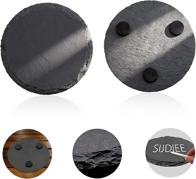 40 Pack Slate Drink Coasters Set, 4 Inch Black Slate Stone Coasters Bulk Laser Engraving Blanks with Anti-Scratch Bottom for Drink Coffee Bar Kitchen Home Decor(20 Round & 20 Square)