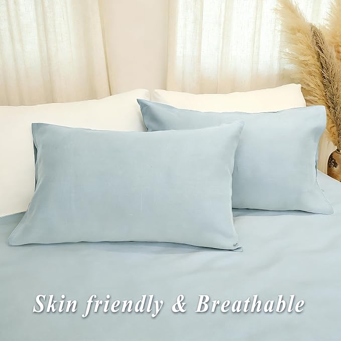 Linen Pillow Cases Standard Size Set of 2,100% French Linen Pillowcase Soft Breathable Envelope Pillow Cover Home Decor Gift for Women(Light Blue,20x26)