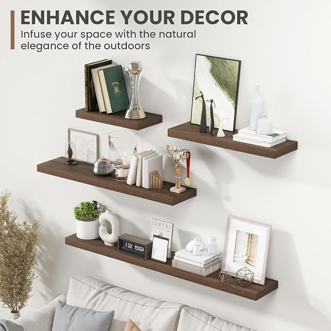 Acovy 72 Inch Floating Shelves, 8 Inch Deep Floating Shelves for Wall, Hanging Shelf with Invisible Brackets, Deep Shelves for Bathroom, Bedroom, Living Room, Walnut, Set of 1
