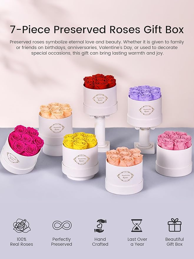 Beaulasting Long Lasting Preserved Roses in a Box Last a Year Forever Flowers for Her Mom Wife Anniversary Birthday (Round White Box, Light Purple Roses)