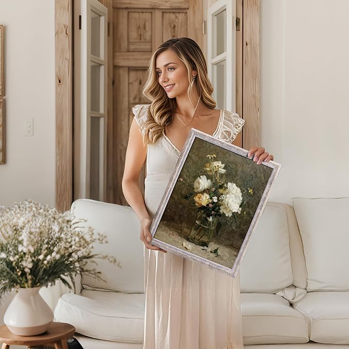 TWING 11x14 Picture Frame,Display 8x10 Photo with Mat or 11x14 without Mat,Ornate Vintage 11 x 14 Photo Frames for Wall Mounting,Vintage White,1 Pack