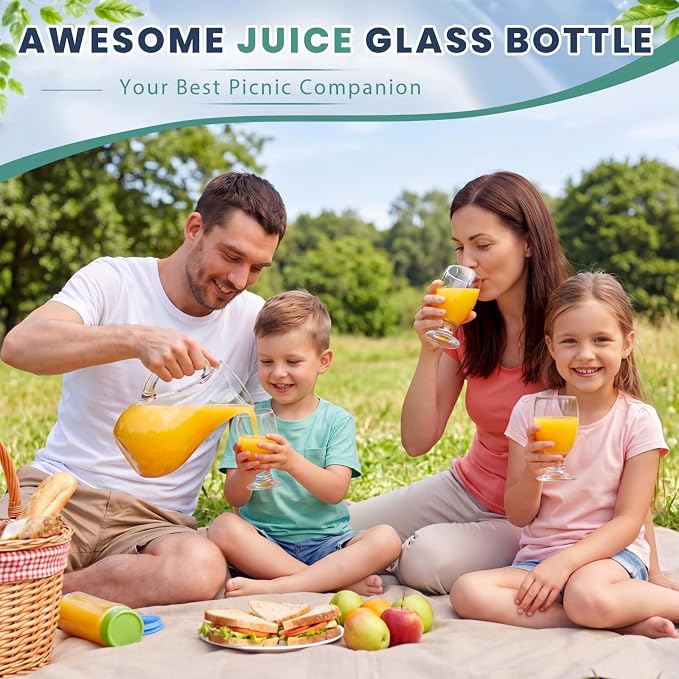 LemonRoad 7 Pcs Glasses Pitcher Drinkware Set 40 oz Pitcher Carafe and 6 Tall Drinking Beverage Set, Jug with Lid and Spout for Juice, Iced Tea or Water (Gourd Style)