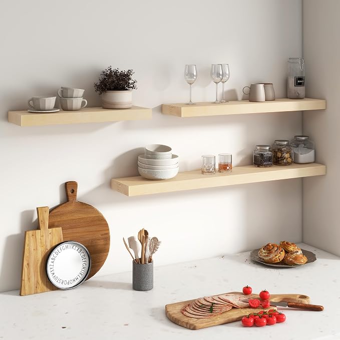 FLYJOE Floating Shelves for Wall, USA-Sourced Maple Wood 55 Inch Long Wall Shelves, Natural Wooden Mounted Picture Ledge Shelf, Nursery Book Storage Shelf Kids Bookshelf, Display Shelf for Bathroom
