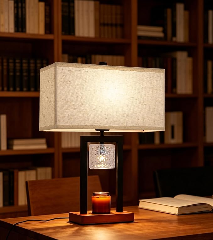 2-in-1 Table Lamp Candle Warmer Lamp with Timer & Dimmer,Modern Wax Melt Warmer for Jar Candles New Home Decor Bedroom Living Room,Birthday Gifts for Mom Women L15*W7.1*H19” Bulbs Included