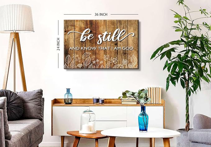 Farmhouse Be Still and Know That I Am God Signs Wall Art Christian Inspiring Prints Religious I Am God Canvas Framed Painting Bible Verse Quote Poster Bedroom Living Room Prayer Home Decoration 24x36