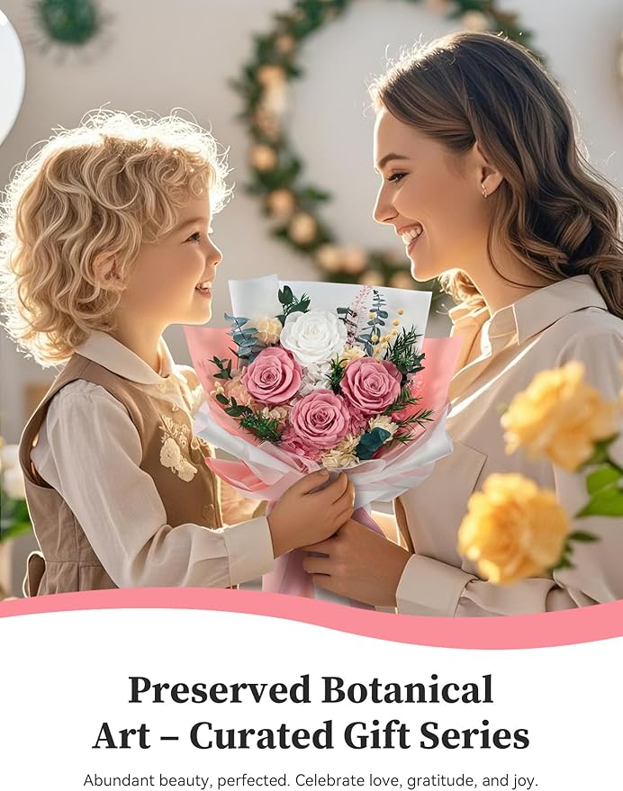 Flomoon Forever Flowers Gifts for Mom, Mothers Day Preserved Flowers Bouquet Birthday Gifts for Her, Preserved Roses for Grandma Wife Anniversary Valentines Day Christmas (Dusty Pink)
