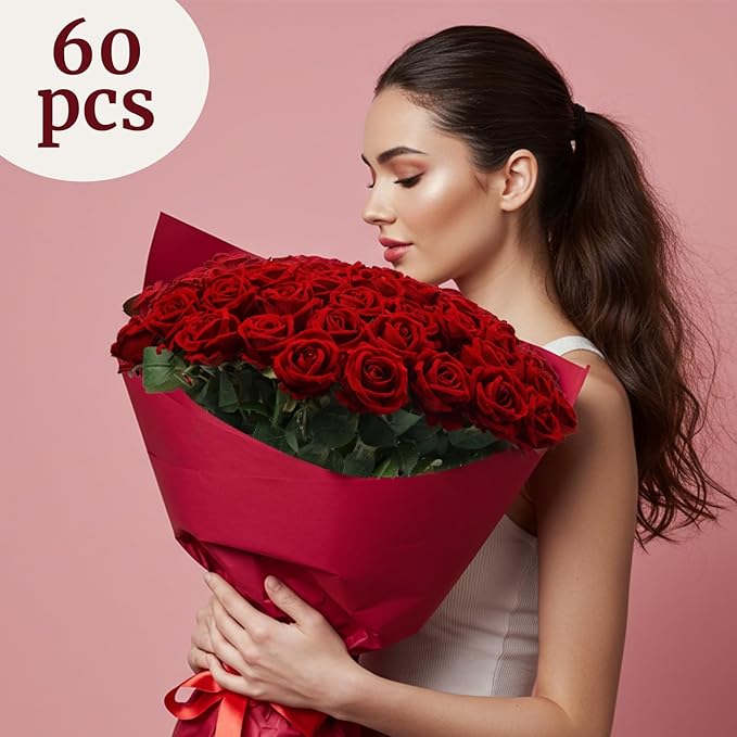 60Pcs Red Roses Artificial Flowers, Velvet Silk Faux Roses, Realistic Red Flowers for Mother's Day, Wedding Centerpieces, Cake, Bridal Bouquets, Home Decor, Anniversary, Valentine's Day Decorations