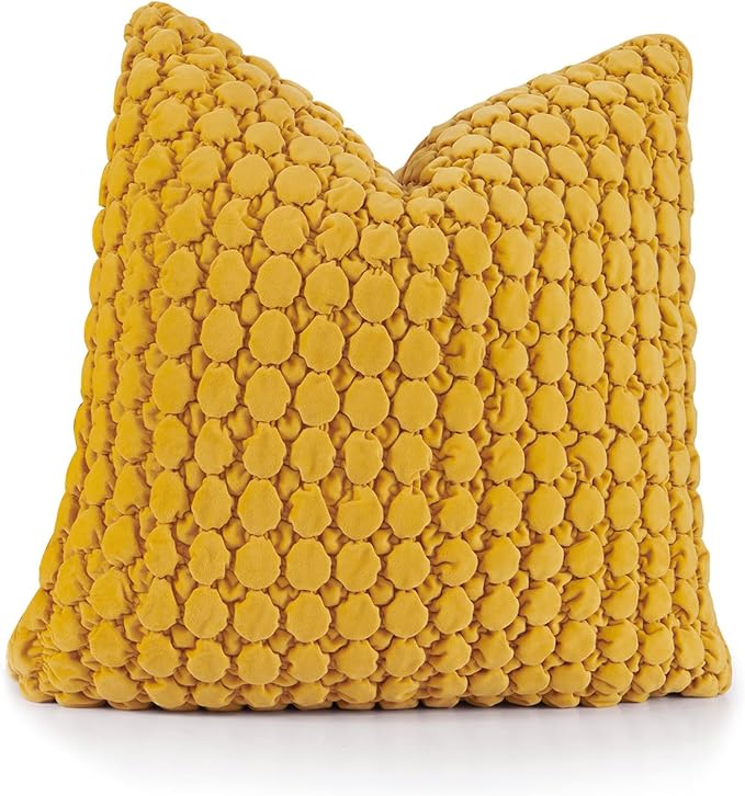 Pillow Cover 24x24 1 Piece Velvet Euro Sham Decorative Farmhouse Pillowcase Boho Square Cushion Covers Soft Bubble Texture for Couch Sofa Bed Bedroom Car Living Room,Yellow