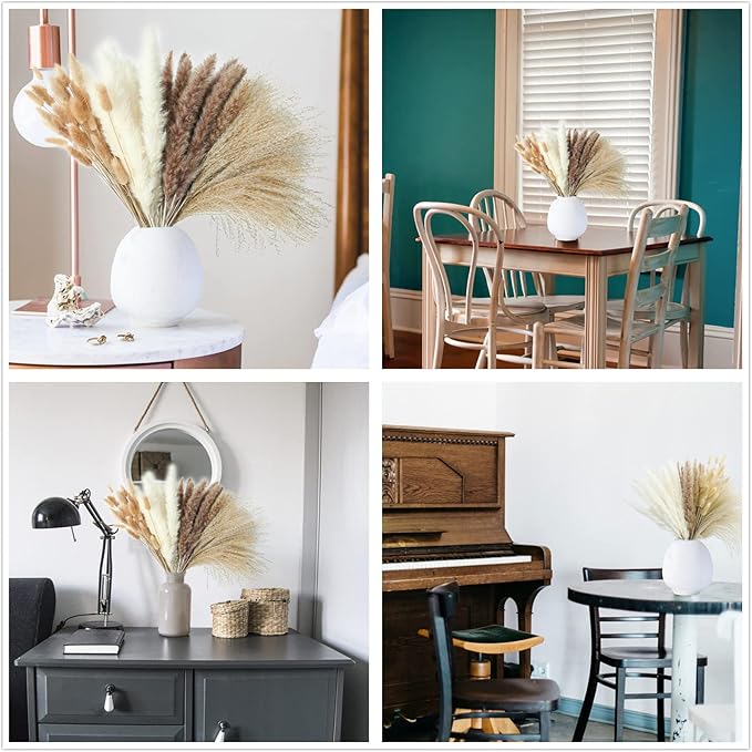 200PCS Dried Flower Bouquet – Pampas Grass, Floral Decor for Home, Wedding, and Boho Style | Perfect for Vases, Fall, Spring, Summer, and Winter Arrangements