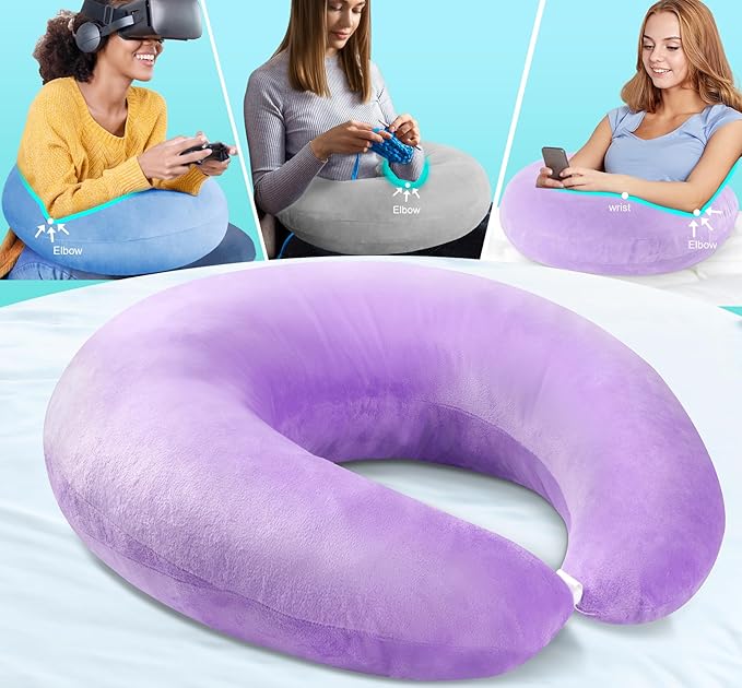 vamorry Gaming Pillow Arm Support Pillow for Bed & Sofa: Ergonomic U-Shaped Lap Pillow with Elbow Rest for Adults & Kids - Reduces Arm Pain & Fatigue During Gaming, Reading, Working & Crocheting