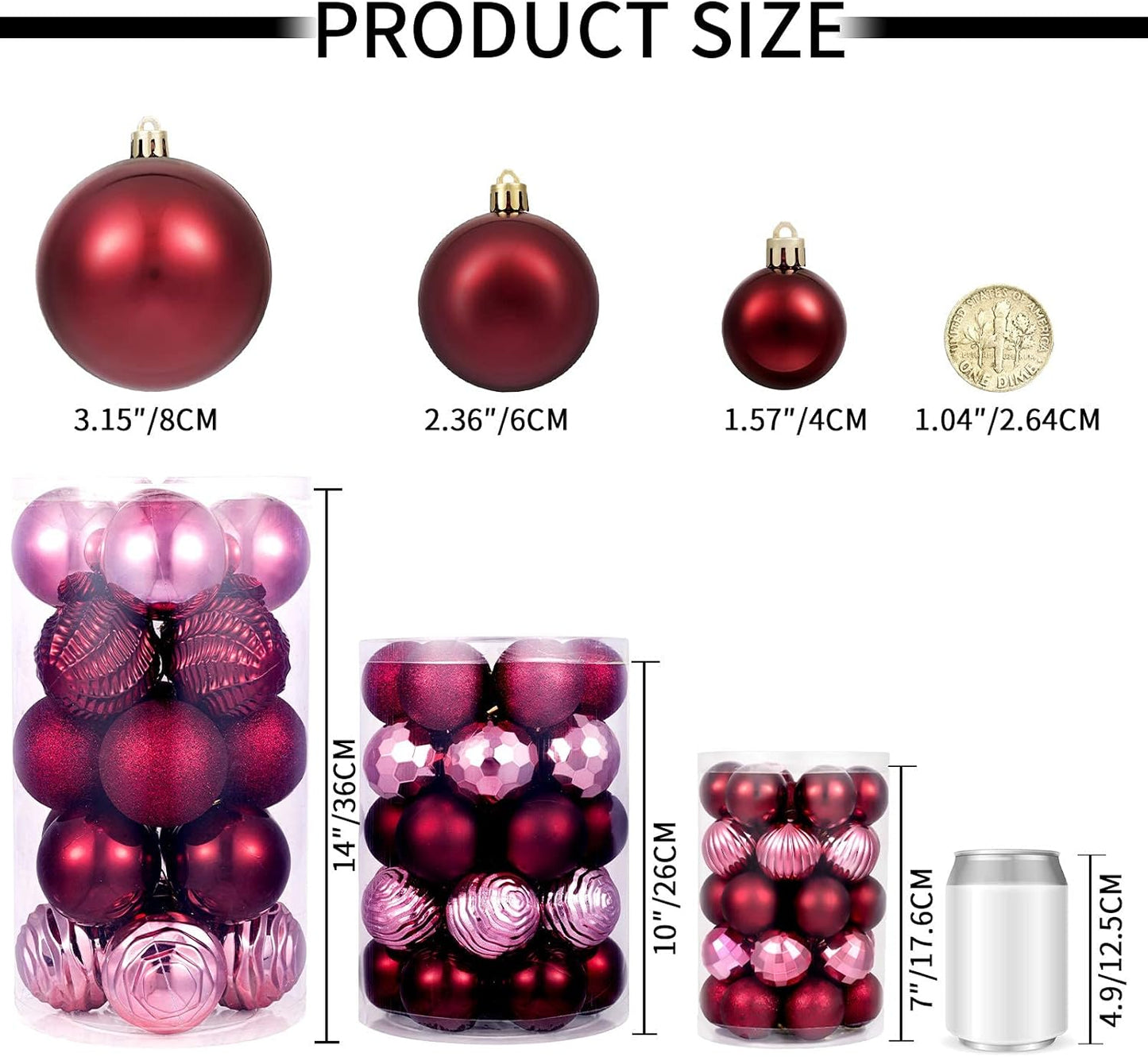 XmasExp 24ct Christmas Ball Ornaments Shatterproof Xmas Tree Hanging Balls Decorations Perfect for Holiday Wedding Christmas Decor(2.36"/60mm, Burgundy)