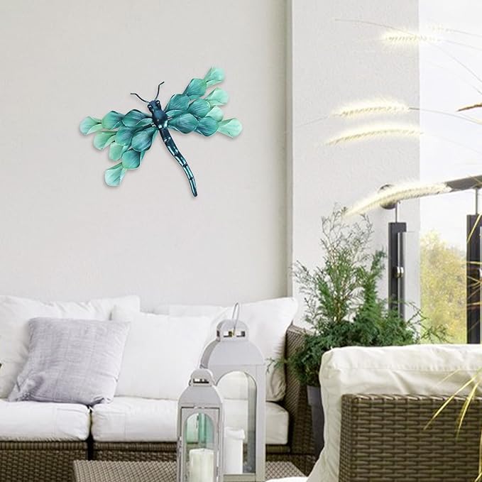LIFFY Metal Dragonfly Wall Decor Handmade - Outdoor Metal Wall Art Decor for Patio Garden Fence Living Room, Bedroom, Dragonfly Gifts