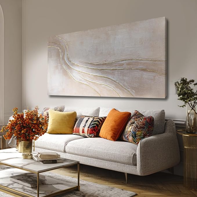 NBAODAN Gold and Pink Wall Paintings Line Art Pictures Large Abstract Canvas Wall Art 24"x48" Textured Artwork for Bedroom Entryway Office Wall Decor