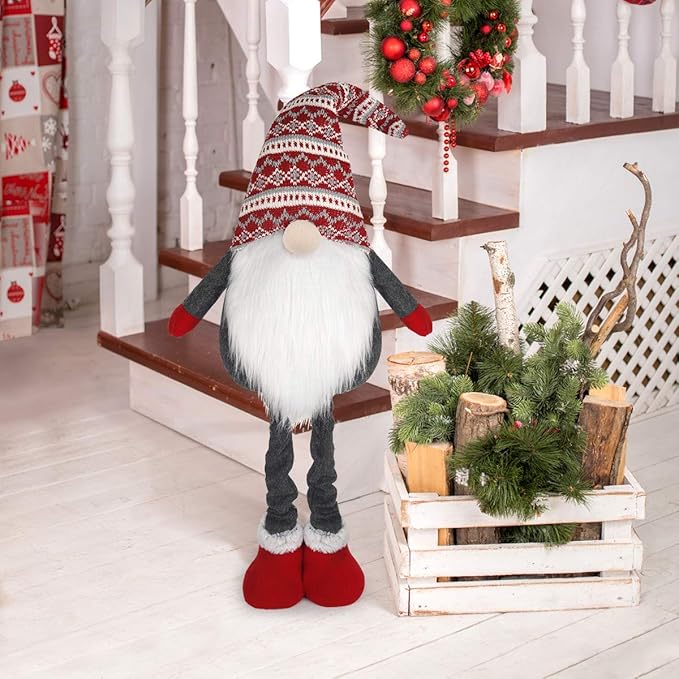 D-FantiX Large Standing Christmas Gnomes, 40 Inch Swedish Tomte Large Gnome Stuffed Plush with Retractable Spring Legs Knitted Hat Scandinavian Christmas Decorations Ornaments Holiday Home Decor