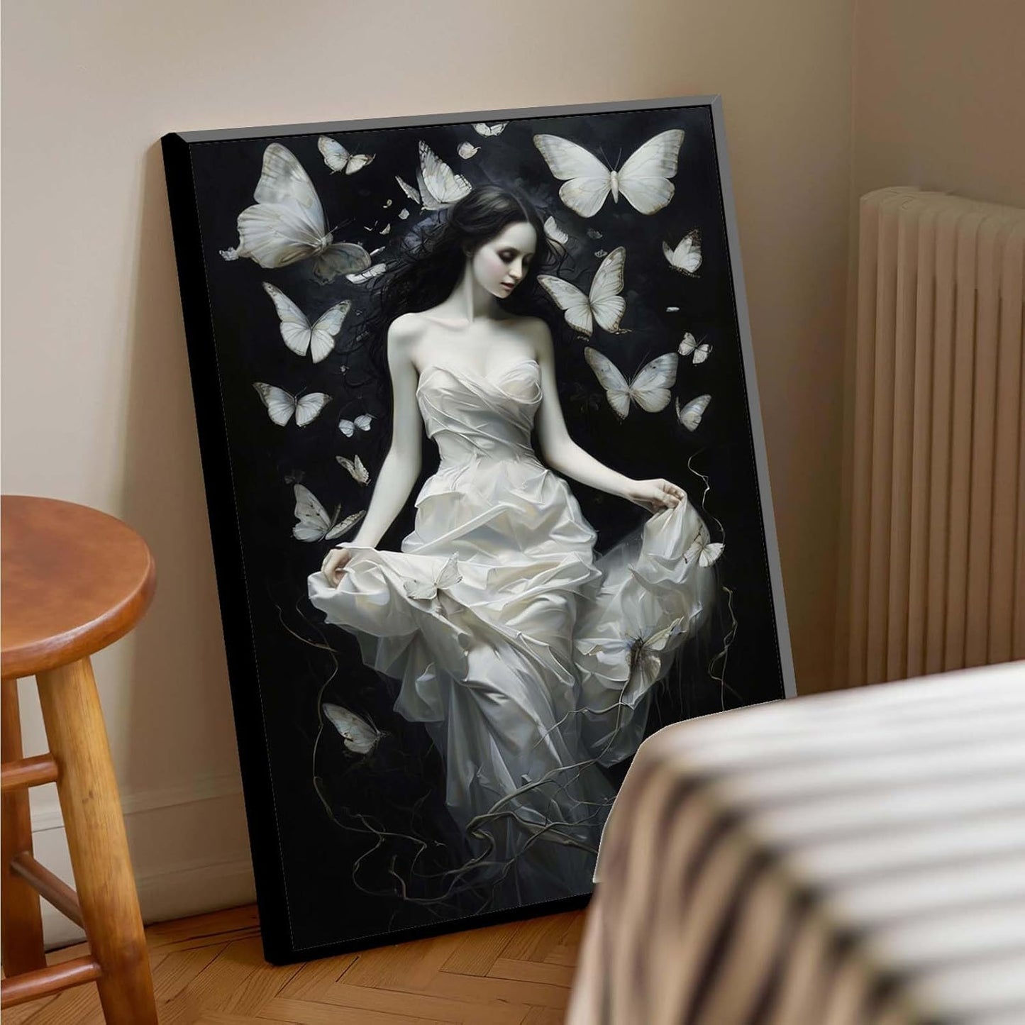 JFHCQJPK Vintage Gothic Feminine Canvas Wall Art Print Butterfly Poster Moody Preppy Wall Art Dark College Decor for Home Bedroom12x16in Metal blackFramed