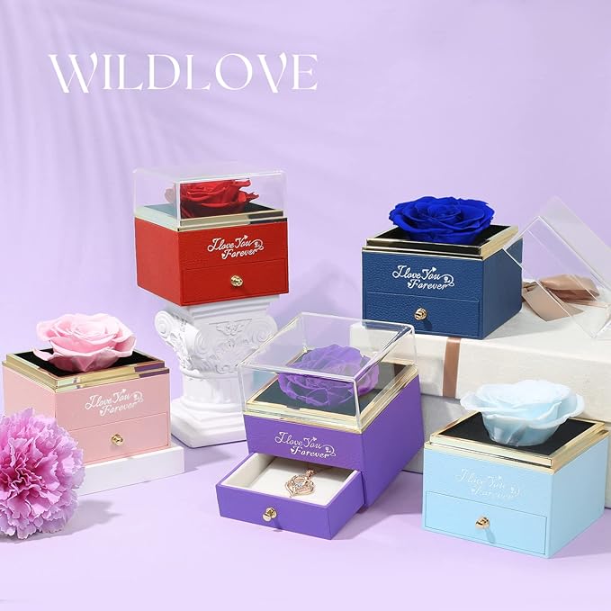 WILDLOVE Purple Rose with I Love You for Forever Heart, Flower Gifts for Women, Mom, Wife and Girlfriend, Anniversary Birthday Gifts for Women