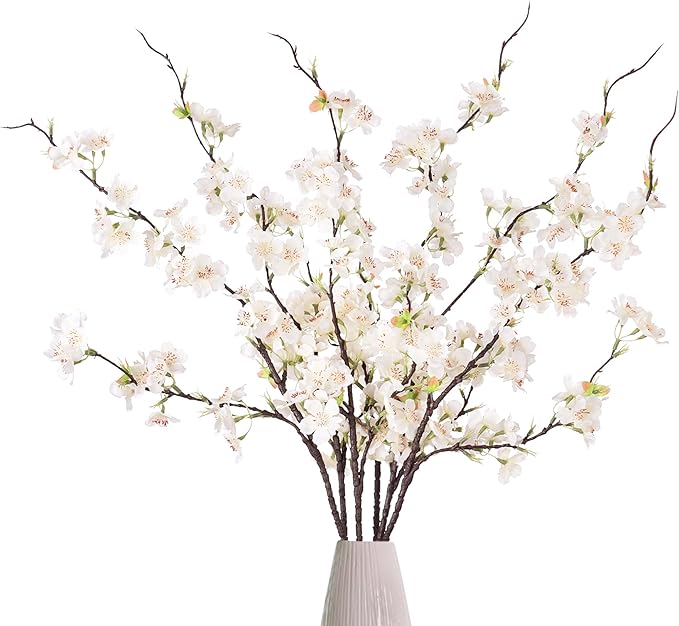 INXUGAO 6 PCS Faux Cherry Blossom Branches Decor 31.5 Inch Long Stems Fake Artificial Flowers for Home Indoor Decoration Vase Arrangement Living Room Table Bedroom Spring Decor
