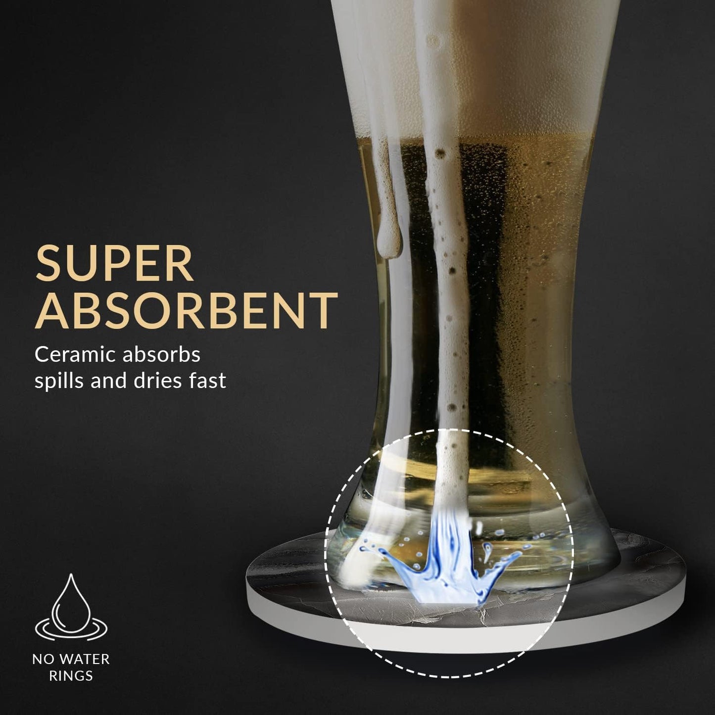 Emerson Coasters for Drinks Absorbent Set of 6 with Holder – Marble Style Coasters – Coasters for Drinks – Drink Coasters for Coffee Table – 100% Ceramic Stone Non Slip – Heavy Duty (Ripple)