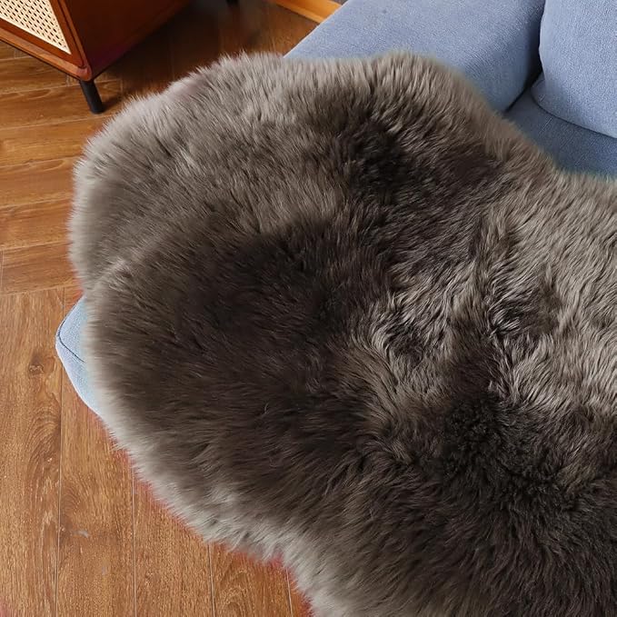 IRIWOOL Premium Genuine Fur Sheepskin Rug Real Australia Sheepskin Natural Luxury Fluffy Lambskin Fur Area Rug Seat Covers for Kids Bedroom Sofa Chair Cover (Dark Walnut, Single Pelt/2ft x 3ft)