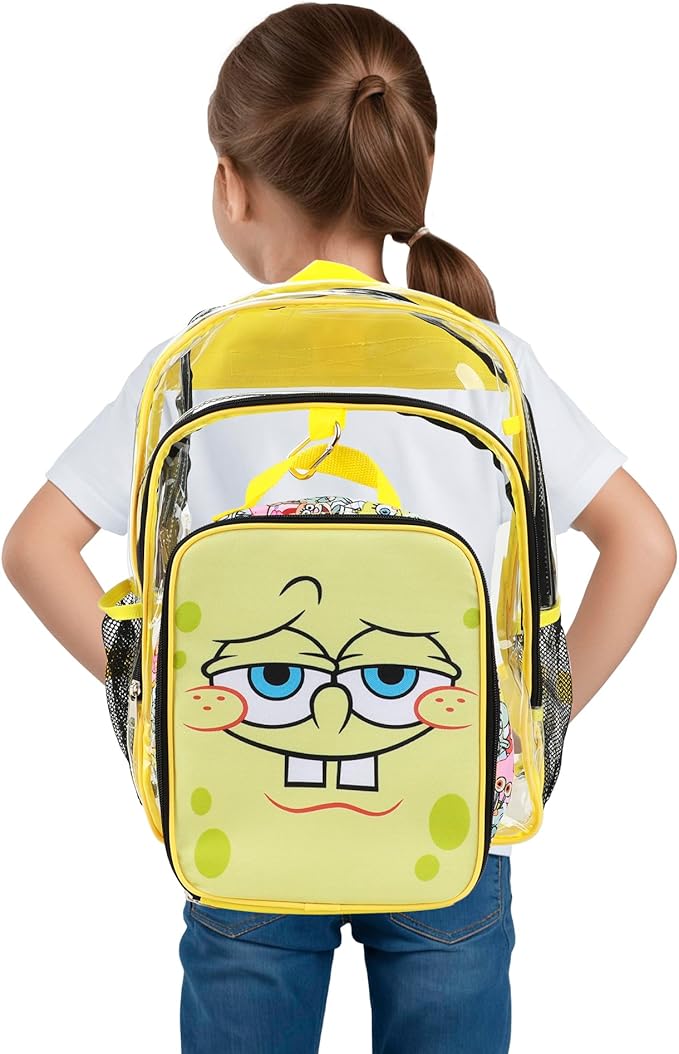 Bioworld Spongebob Squarepants Character Print 16" Clear Backpack & Lunch Kit Value Set