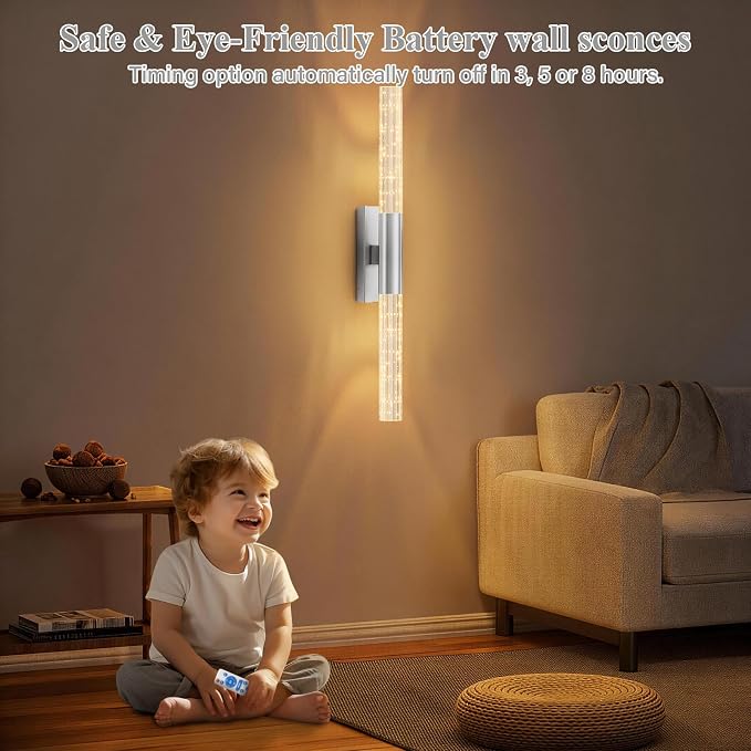 camuucci Battery Operated Wall Sconces Set of 2 Rechargeable Battery Powered Wall Light with 12000mAh Not Hardwired Dimmable Wall Lamp Fixtures for Bedroom Living Room Silver 25.6 Inches