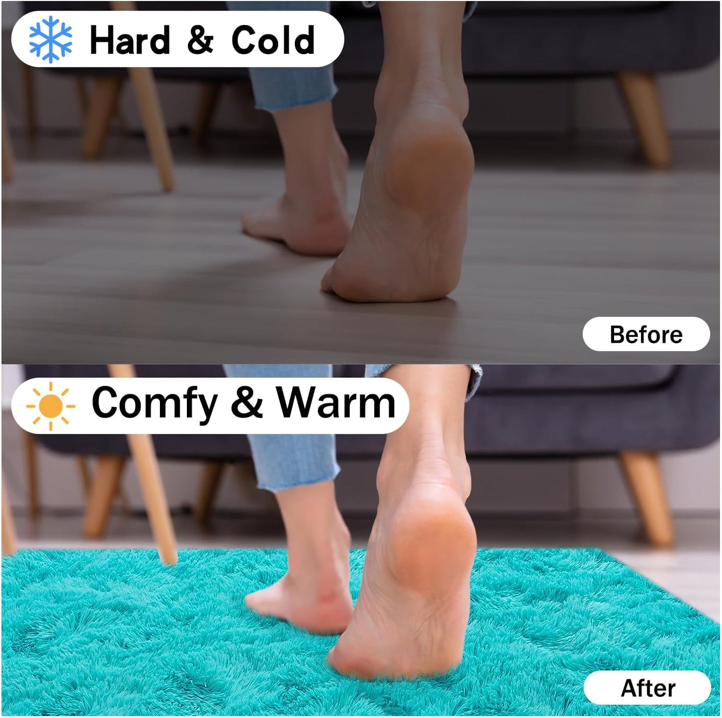 Rezutan Soft Fluffy Rug for Living Room Bedroom, Large Comfy Modern Shaggy Fuzzy for Plush Indoor Nursery Classroom Home Decor Bedside Rug with Non-Slip Bottom, Teal Blue, 5X7 Feet