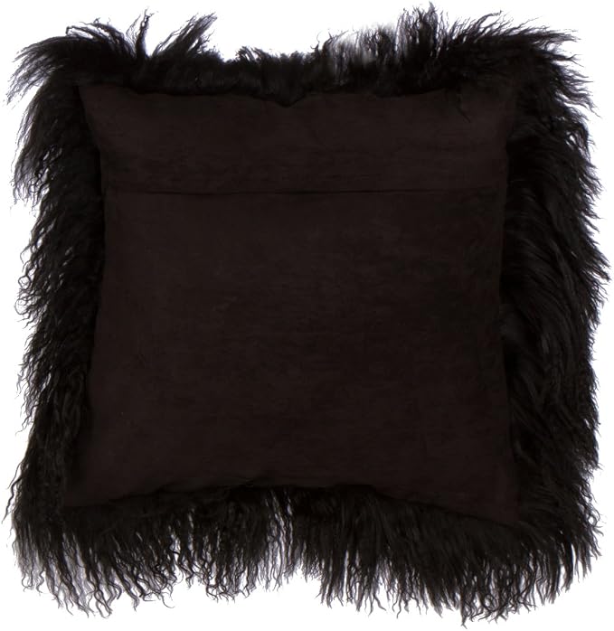 SLPR 16" x 16" Black Mongolian Lamb Fur Pillow | Decorative Furry Throw Pillow, For Couch and Bed, Fuzzy Sheep Skin Pillow Cover, Fluffy Tibetan Sheepskin Wool Pillow Case