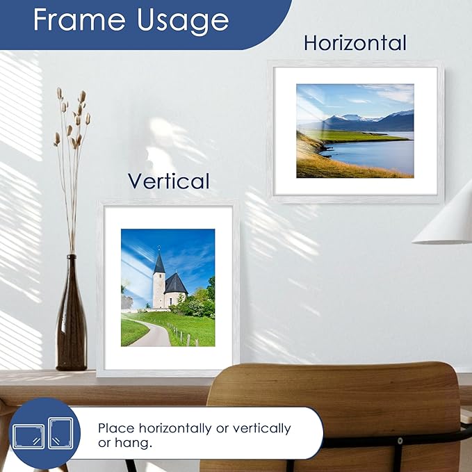 PEALSN 11x14 Picture Frame Set of 6, Display Pictures 8x10 with Mat or 11x14 without Mat for Wall Mounting or Table Top Display, Photo Frames Collage for Wall Decor, Silver