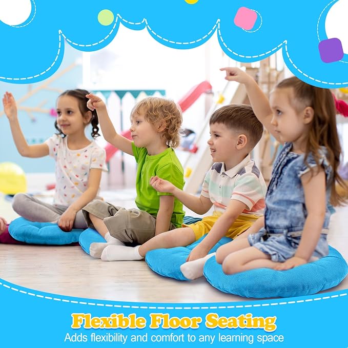 Fumete 8 Pcs 16 Inch Floor Cushions Pillow for Kids Bulk Classroom Round Flexible Seating Floor Cushions for Students Home Daycare School Reading Corner Yoga Meditation Picnic (Ice Blue)
