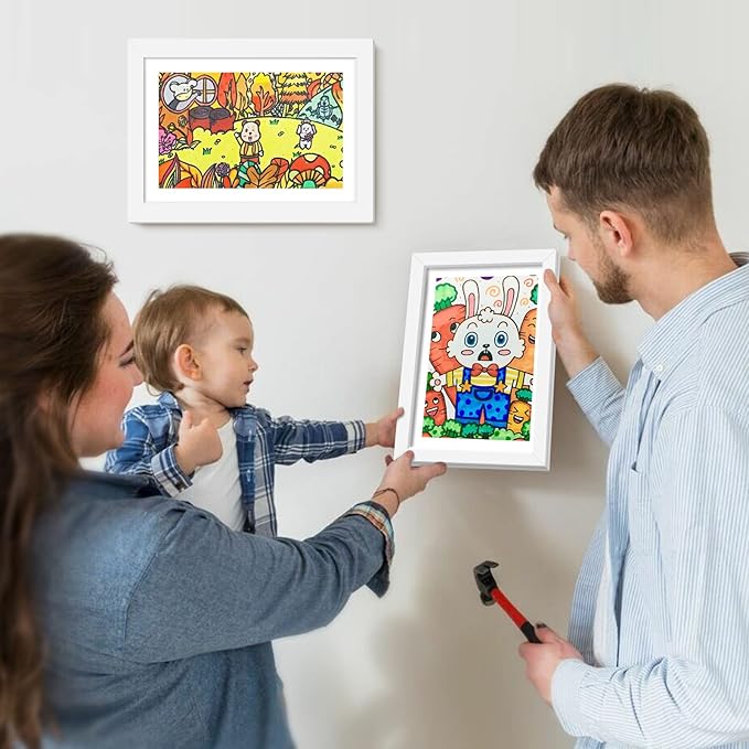 4 Pack Kids Art Frames 8.5x11 Inch Kids Artwork Flip Frame Changeable for Picture Display, Children School Drawing Projects Storage, Horizontally Vertically Wall Hanging, Front Opening, White