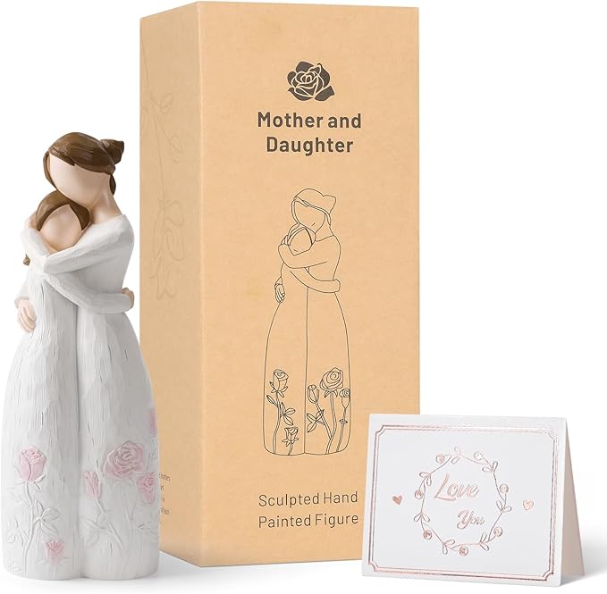 Mother Daughter Hug Figurine – Handcrafted Resin Collectible, Sentimental Gift of Love for Mom Birthday, Mother’s Day, Thanksgiving, Christmas, Emotional Home Décor, White