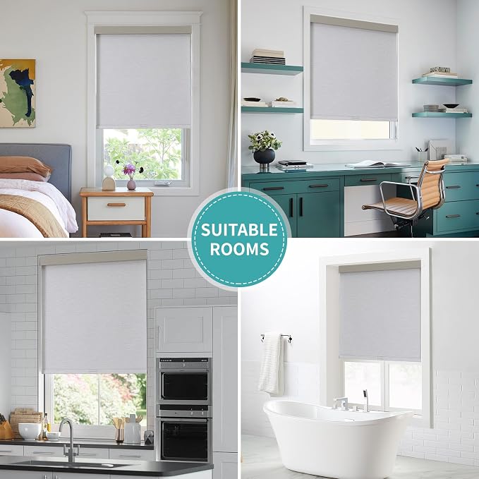 Joydeco 100% Blackout Roller Shades (Pro), Free-Stop Cordless Blinds for Windows, UV Protection, Natural Woven Blinds for Home and Office, Light-Proof Aluminum Cover (23" W x 75" H, Light Grey)