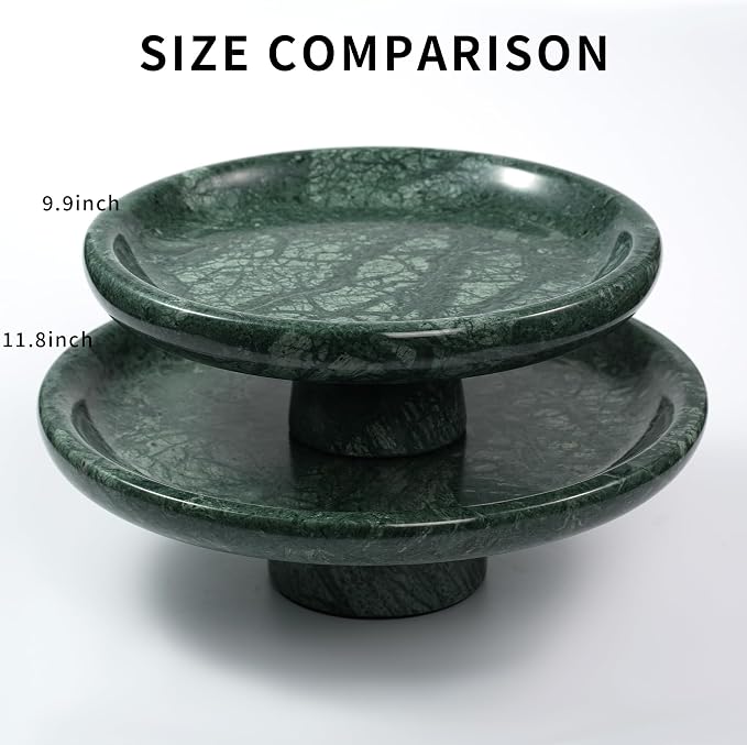 Marble Fruit Bowl for Kitchen - 11.8" Green Decorative Stone Pedestal Bowls for Home Decor, Footed Fruits Holder For Dining Table Counter Organization