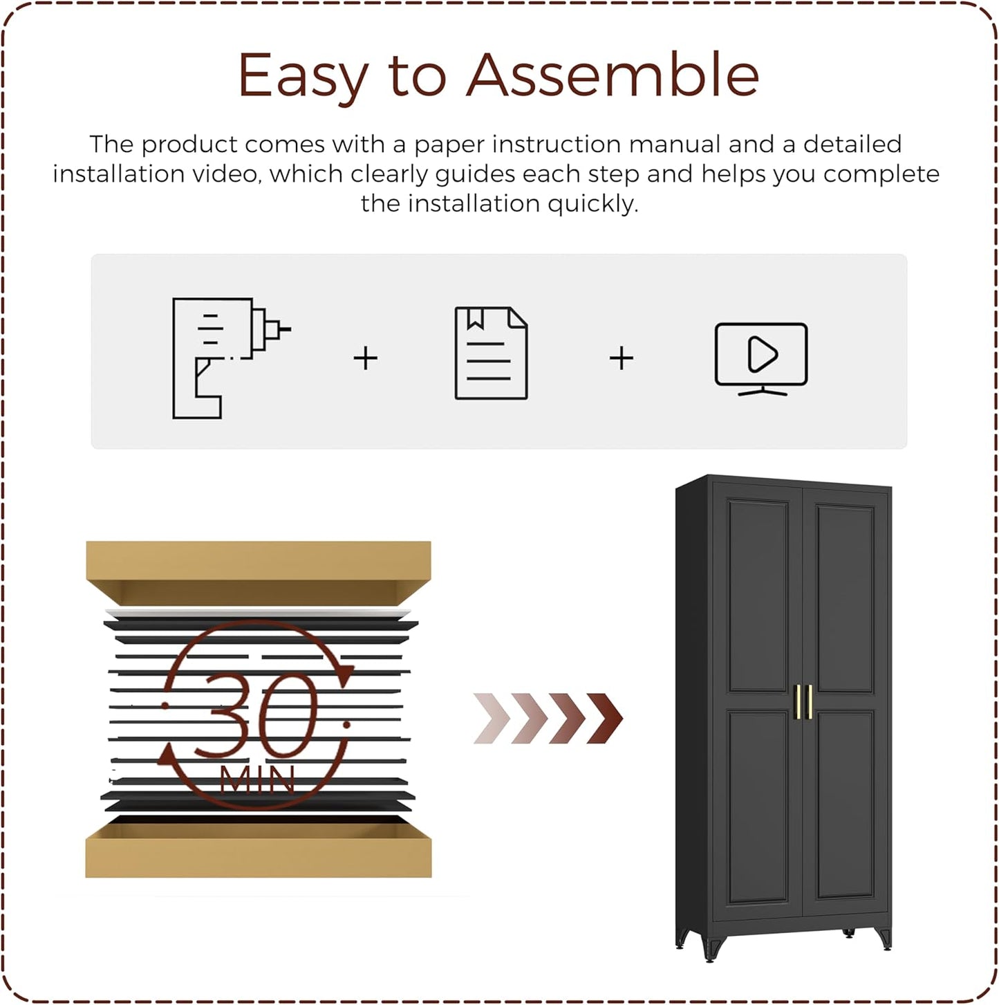 75" Kitchen Pantry Cabinet, Black Metal Storage Cabinets with 2 Doors and 4 Adjustable Shelves, Tall Pantry Storage Cabinet for Kitchen, Dining Room, Living Room