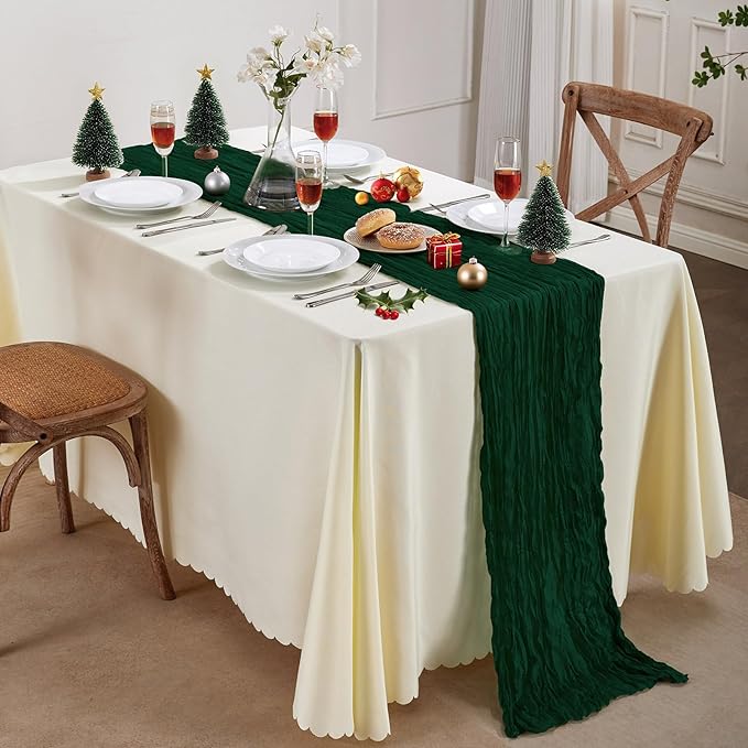 6 Pack Emerald Green Cheesecloth Table Runner 10FT Long Easter Spring Boho Gauze Table Runner Rustic Sheer Runner for Wedding Bridal Baby Shower Birthday Party Table Decor Easter Decorations
