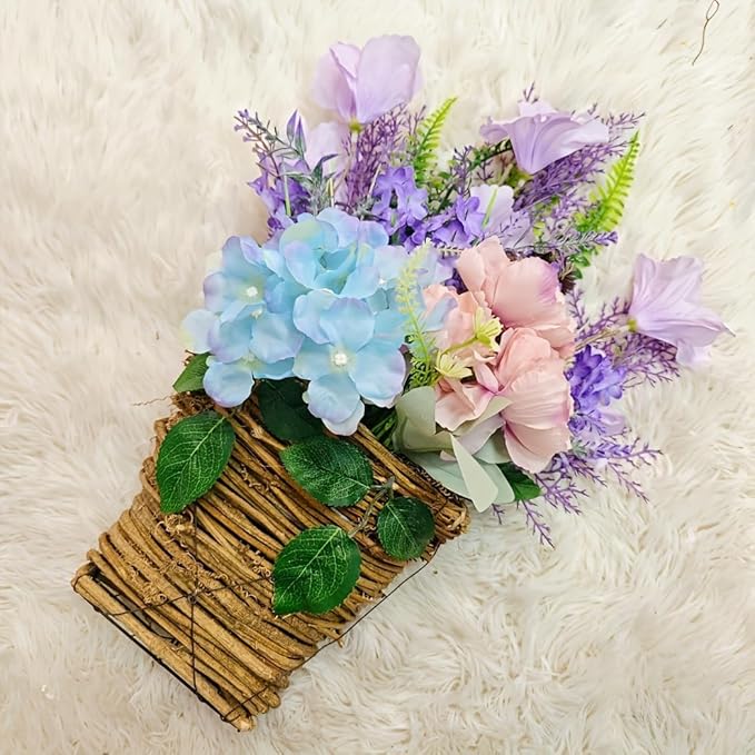 2026 Cream Hydrangea Door Hanger Basket Wreath, Spring Summer Wreaths for Front Door Wildflowers Front Door Basket Wreath Artificial Flower Hanging Basket for Home Farmhouse Seasonal Decor (D)