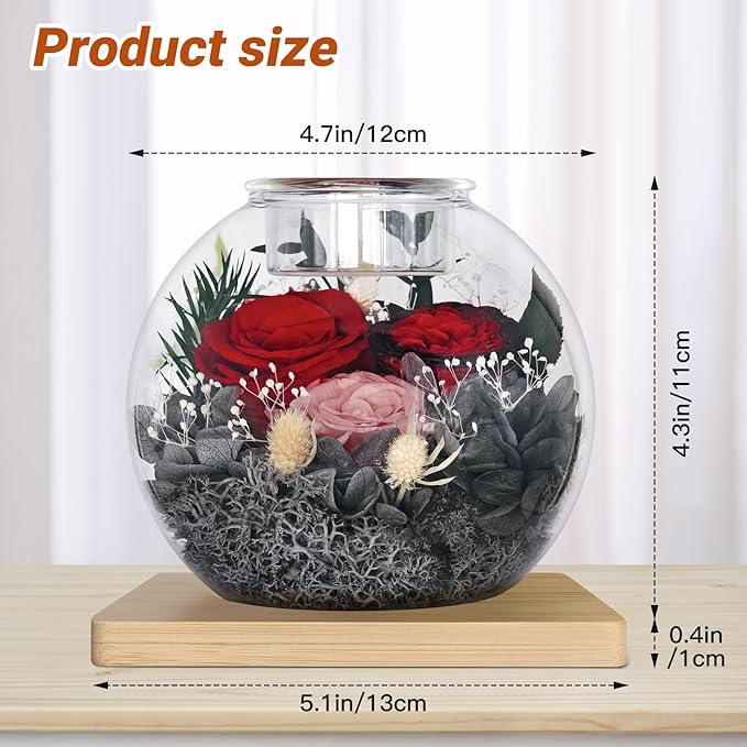 Preserved Roses Birthday Gifts for Her, Flower in Glass Dome with Scented, Flower for Women Mom Wife Daughter Girlfriend on Birthday Mothers Day Anniversary Valentines Day Christmas (Red)