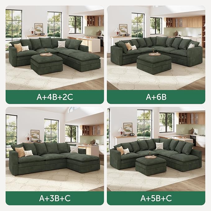 HONBAY Corduroy Ottoman, 31.5 Inch Square Ottoman Bench with Storage for Living Room, Green