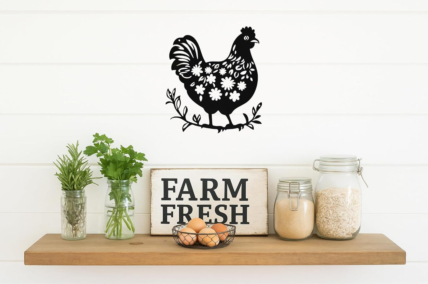 SHIMANY Black Metal Wall Art - Chicken Hanging Wall Sculpture for Kitchen, Farmhouse, Entryway, or Bathroom - Rustic Folk Cutout